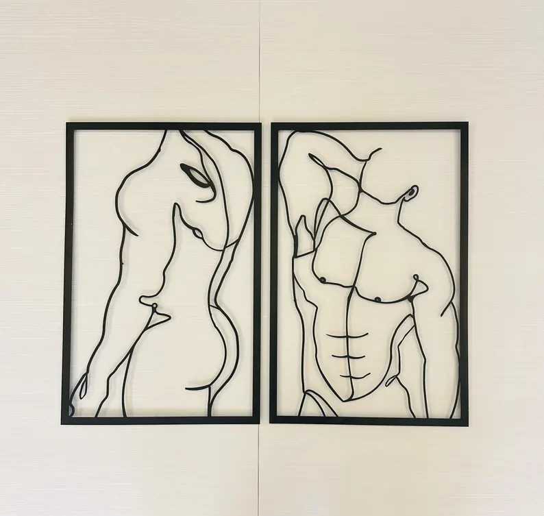 Masculine Man Metal Wall Art Set of 2 Minimalist Line Art Decor Male Body Gift