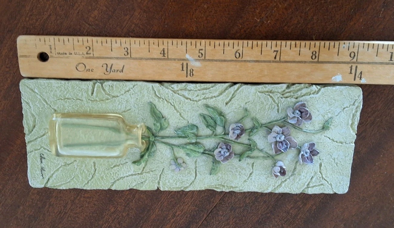 Vintage Signed Cheri Blum 3D Resin Wall Art Plaque Purple Flowers 9″ x 3″