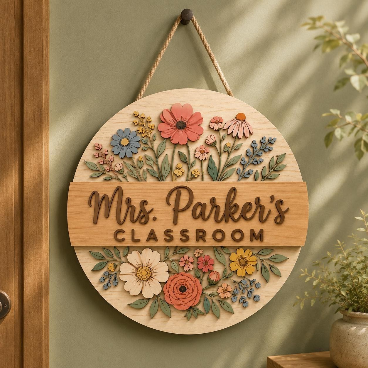 Custom Teacher Door Hanger, Personalized Wood Classroom Sign, Teacher Gift