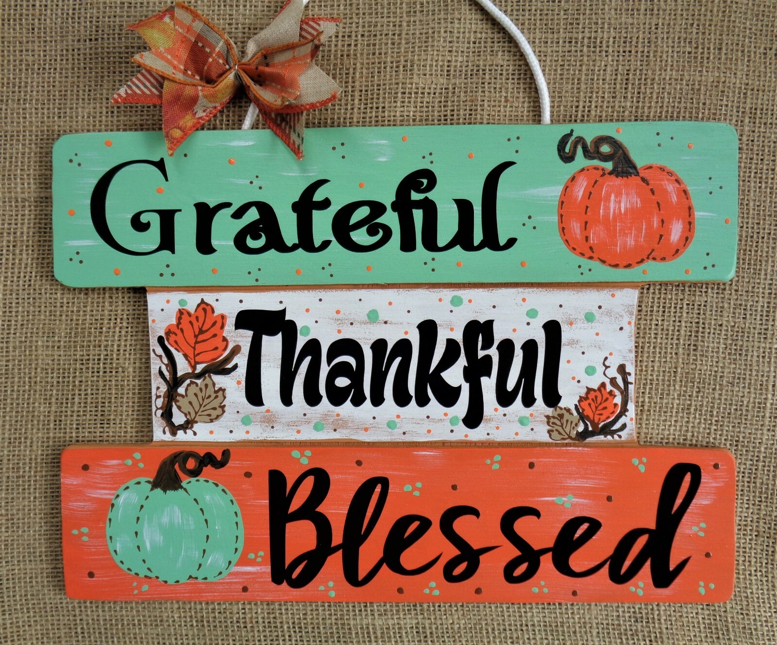 ONE-PIECE SIGN Grateful Thankful Blessed THANKSGIVING FALL Wall Art Door Plaque