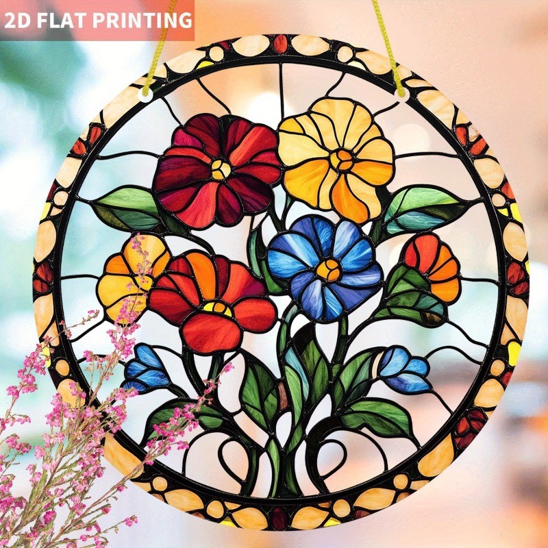 Bohemian Floral Sun Catcher Round Acrylic Hanging Decor Home Decor