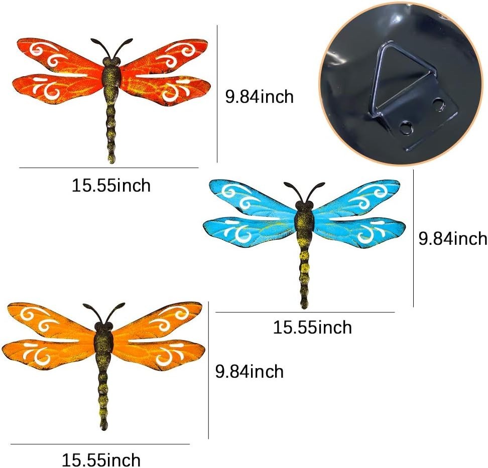 Gold Powder Finish Iron Dragonfly Decor – Set of 3