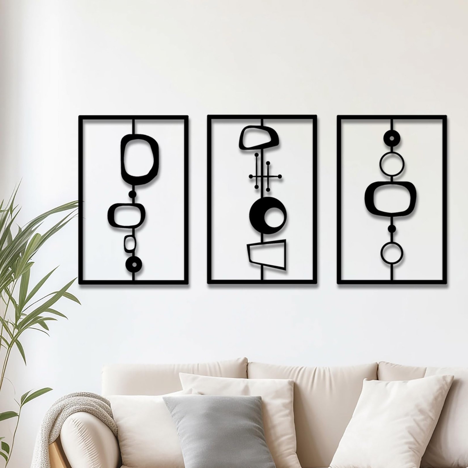 15.7×10.23 Inch Minimalist Abstract Metal Wall Decor Geometrical Black 3 PCS