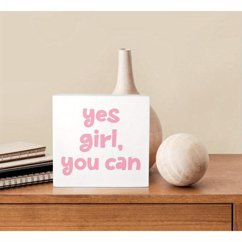 Yes Girl You Can Pink Inspirational Wooden Box Sign Positive Affirmation Decor