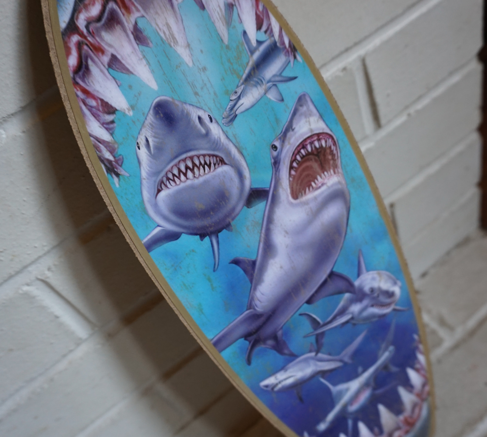 GREAT WHITE SHARK TEETH BITE SURFBOARD SIGN Beach Surfing Surfer Home Decor NEW