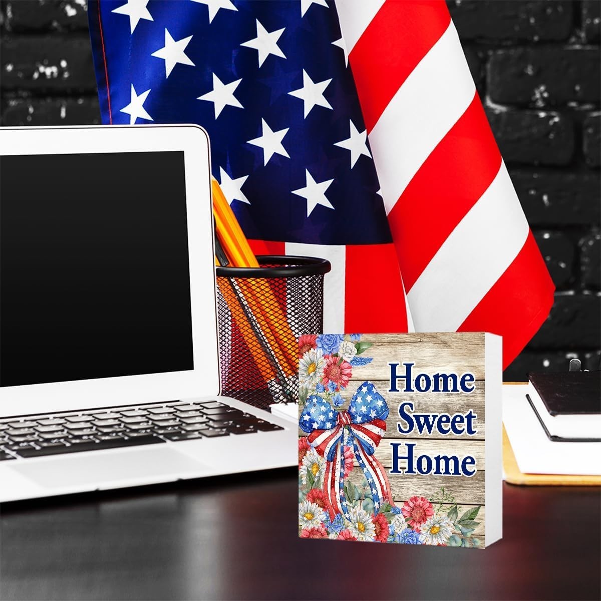 Patriotic 5” Square Sign – Elegant Tabletop Decor for Holiday Celebrations