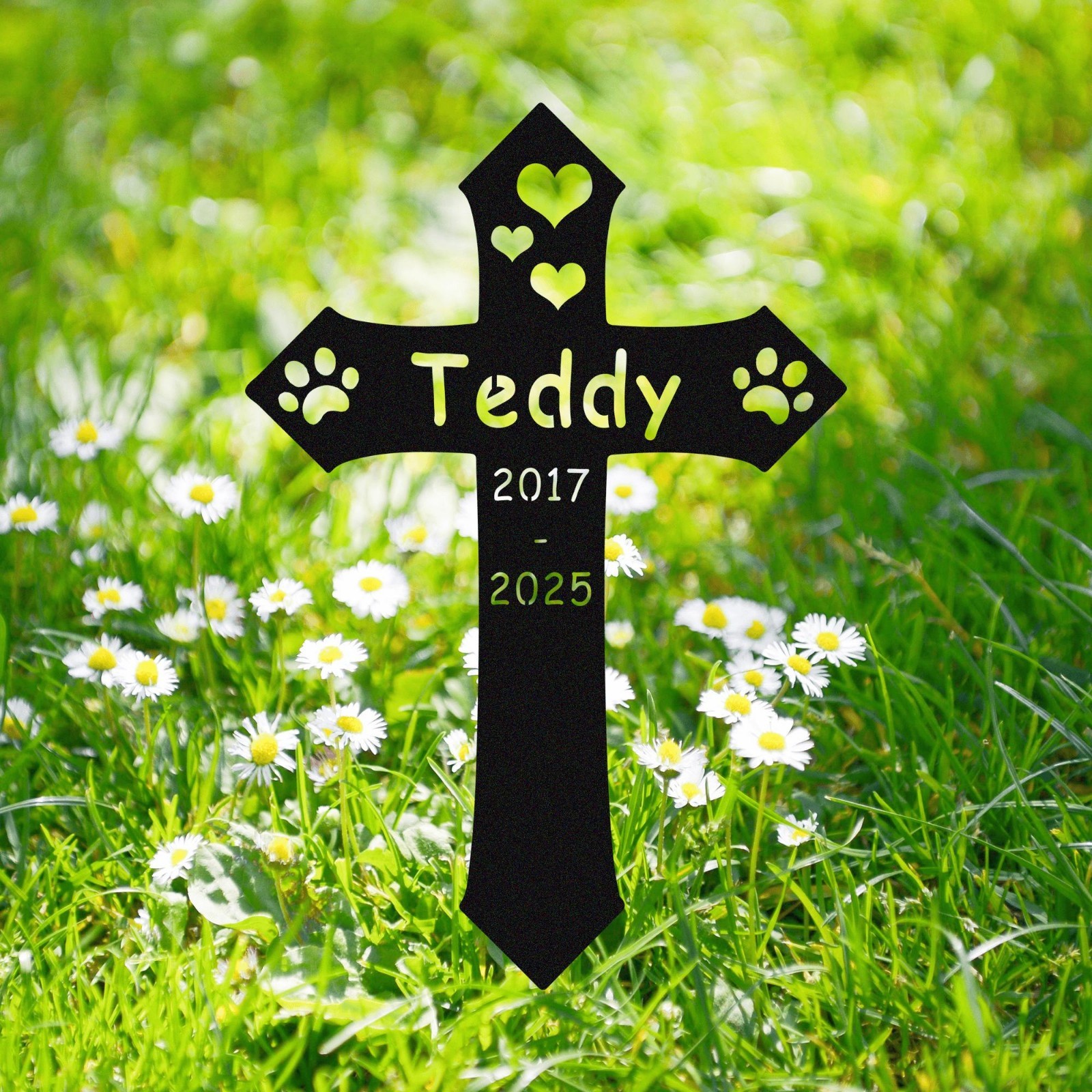 Personalized Pet Memorial Cross Stake, Custom Dog Grave Marker Garden Tribute