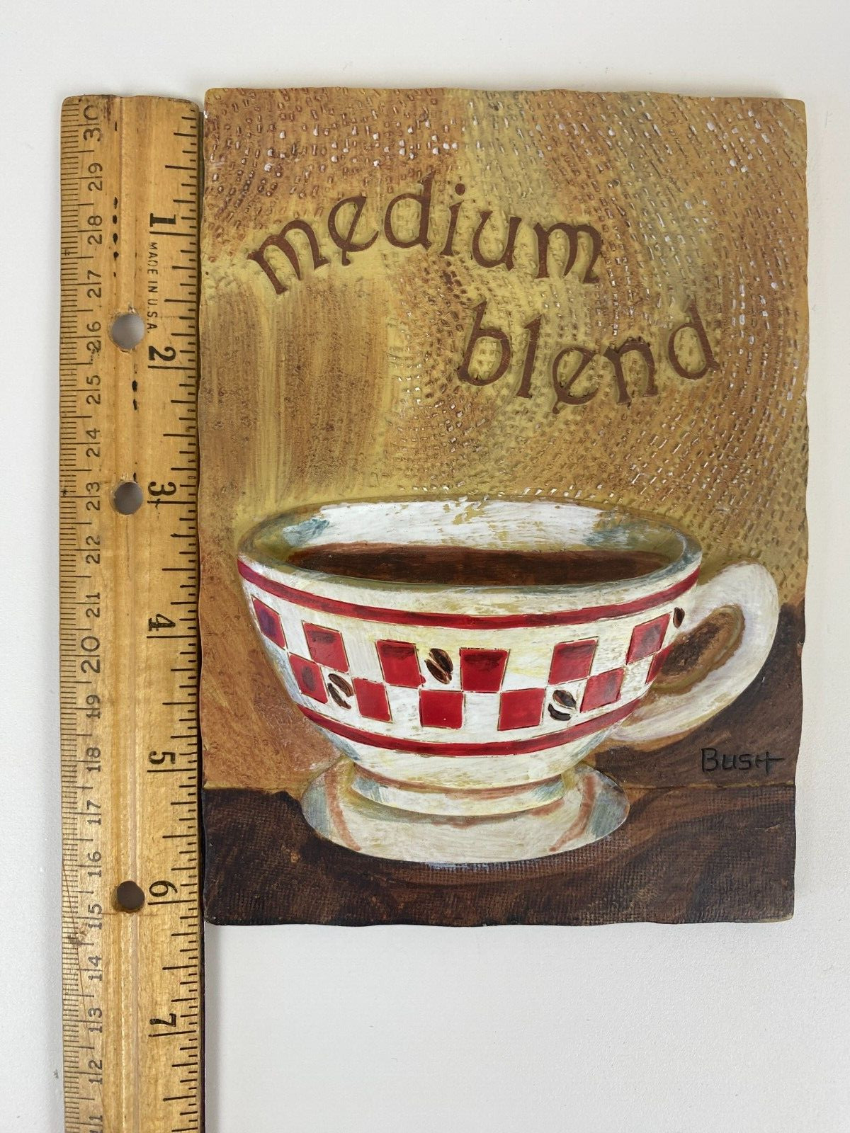 Farmhouse Plaque Etched Decor Medium Blend Coffee Bistro Red Ceramic Wall Art 6″