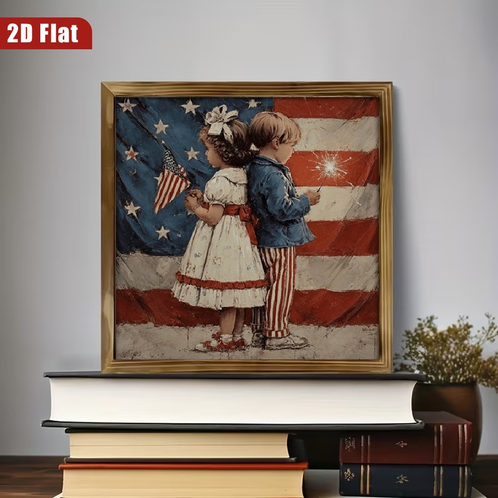 Vintage Kids Sparkler US Flag 4th of July Independence Day Farmhouse Home Decor