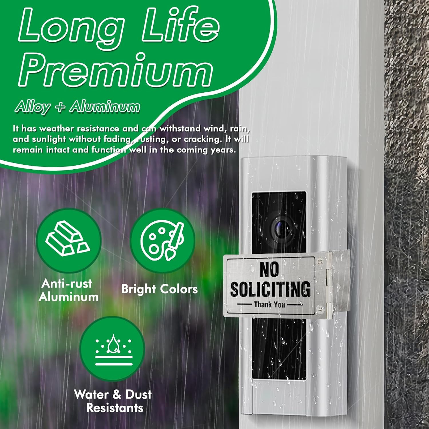 No Soliciting Sign for House and for Front Door，Small Aluminum Metal Doorbell Co