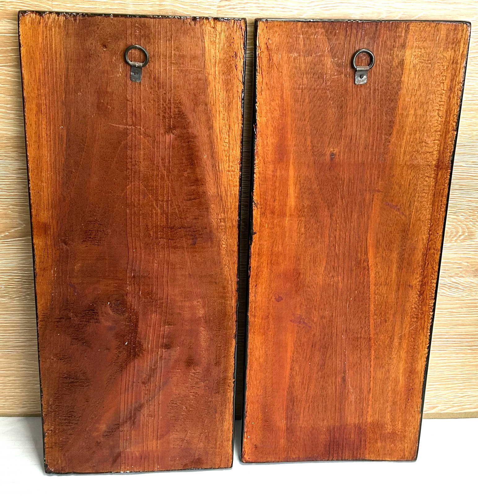 Vintage Hand Carved Wooden Relief Wall Plaques Tropical Birds & Palm Trees.2 Pcs