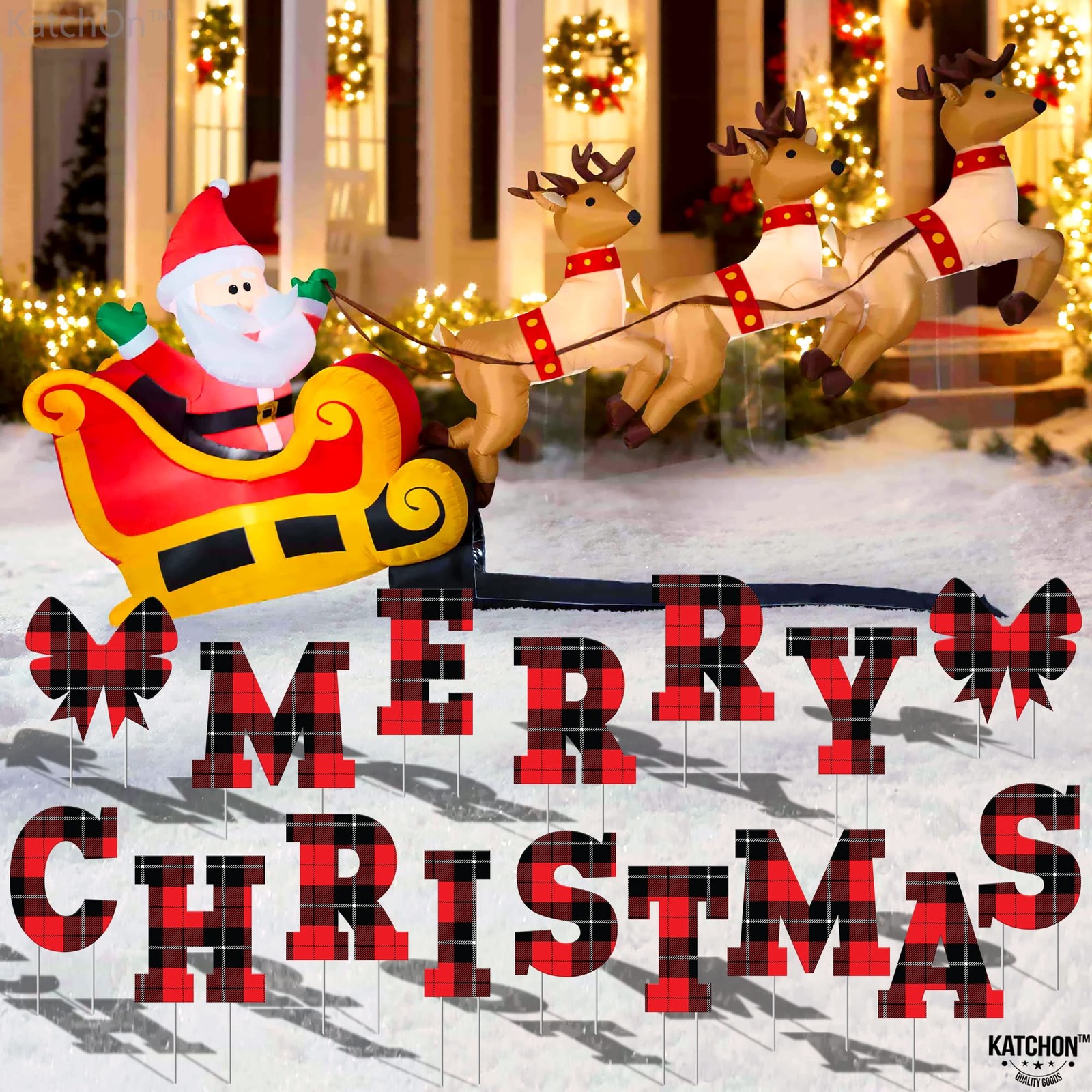 Buffalo Plaid Merry Christmas Yard Signs with Stakes – Pack of 16 | Outdoor C…