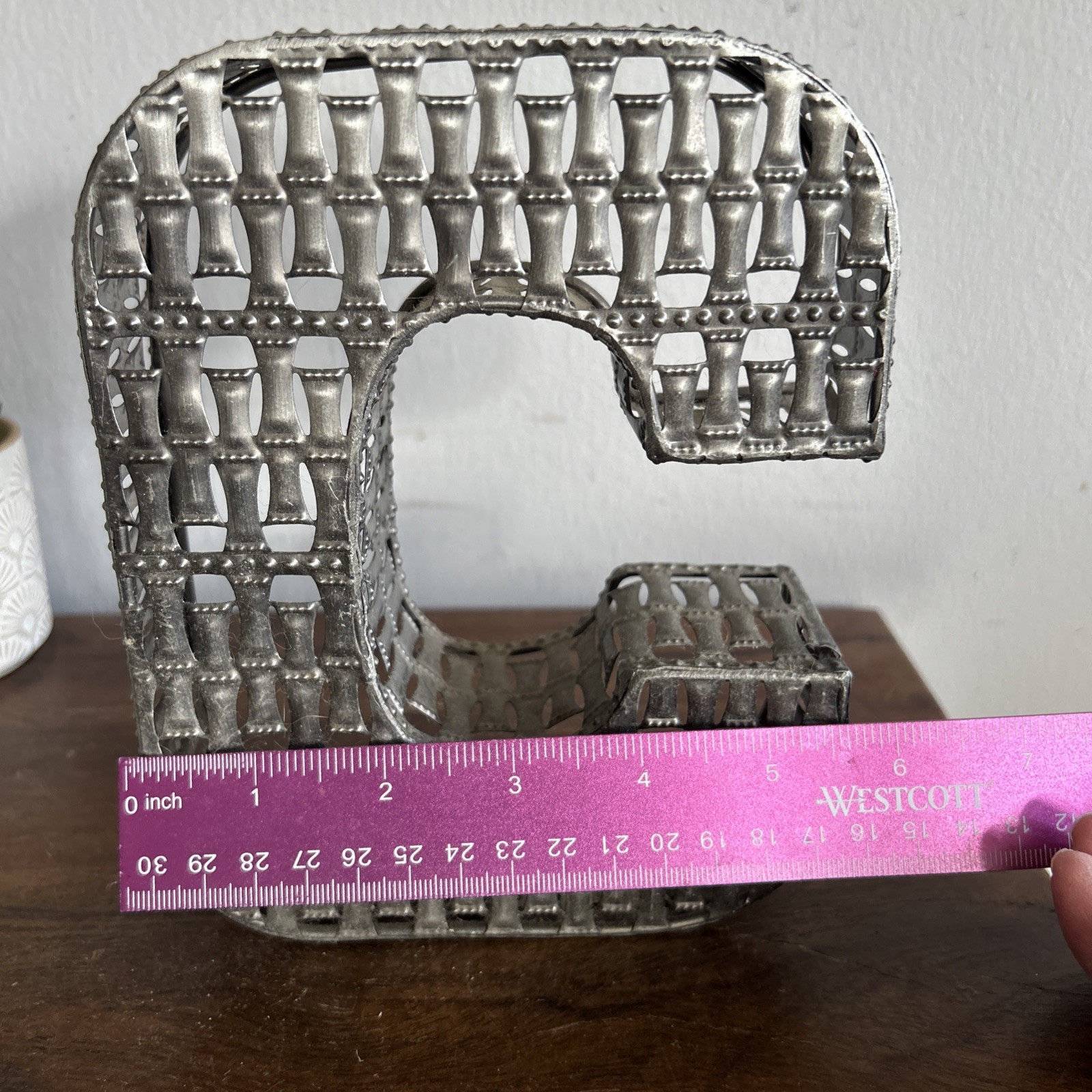 Decorative Metal Block Letter ‘C’ – Silver Filigree Shelf Or Wall Decor 7 In