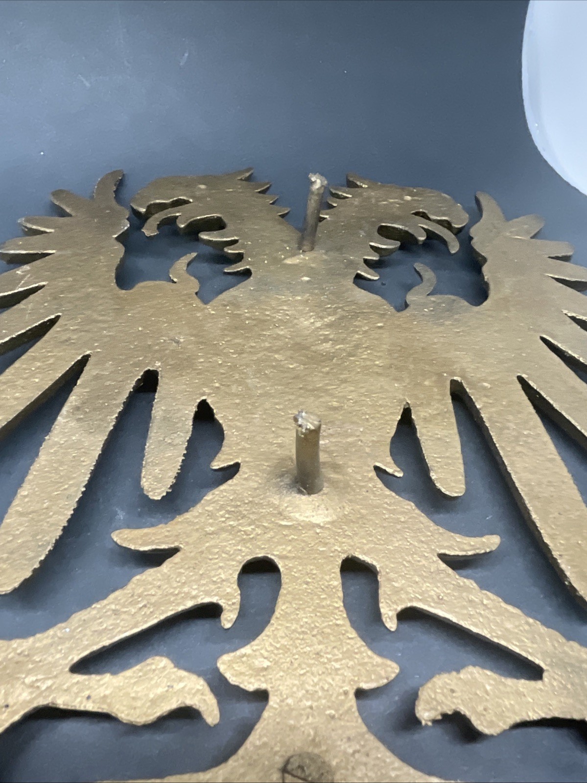 Vintage Double Headed Eagle Cast Metal Wall Decor Gold Gilded 13”