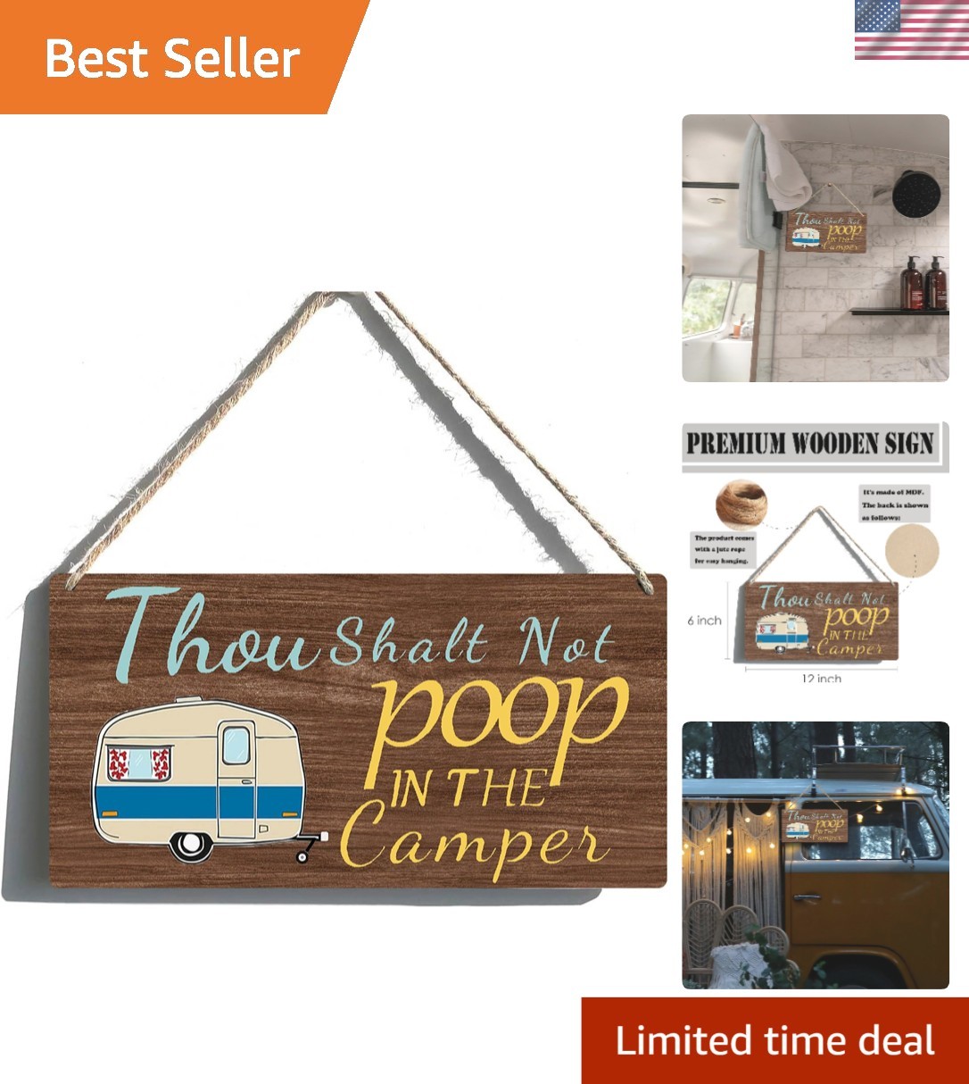 12×6 Inches Funny Camper Decor Sign: No Pooping in the Camper – Wall Art