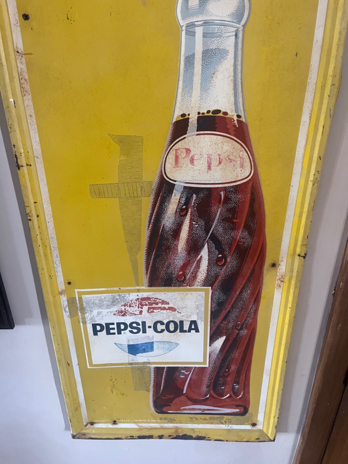 Vintage 1960’s Say “Pepsi please “ vertical advertising metal sign