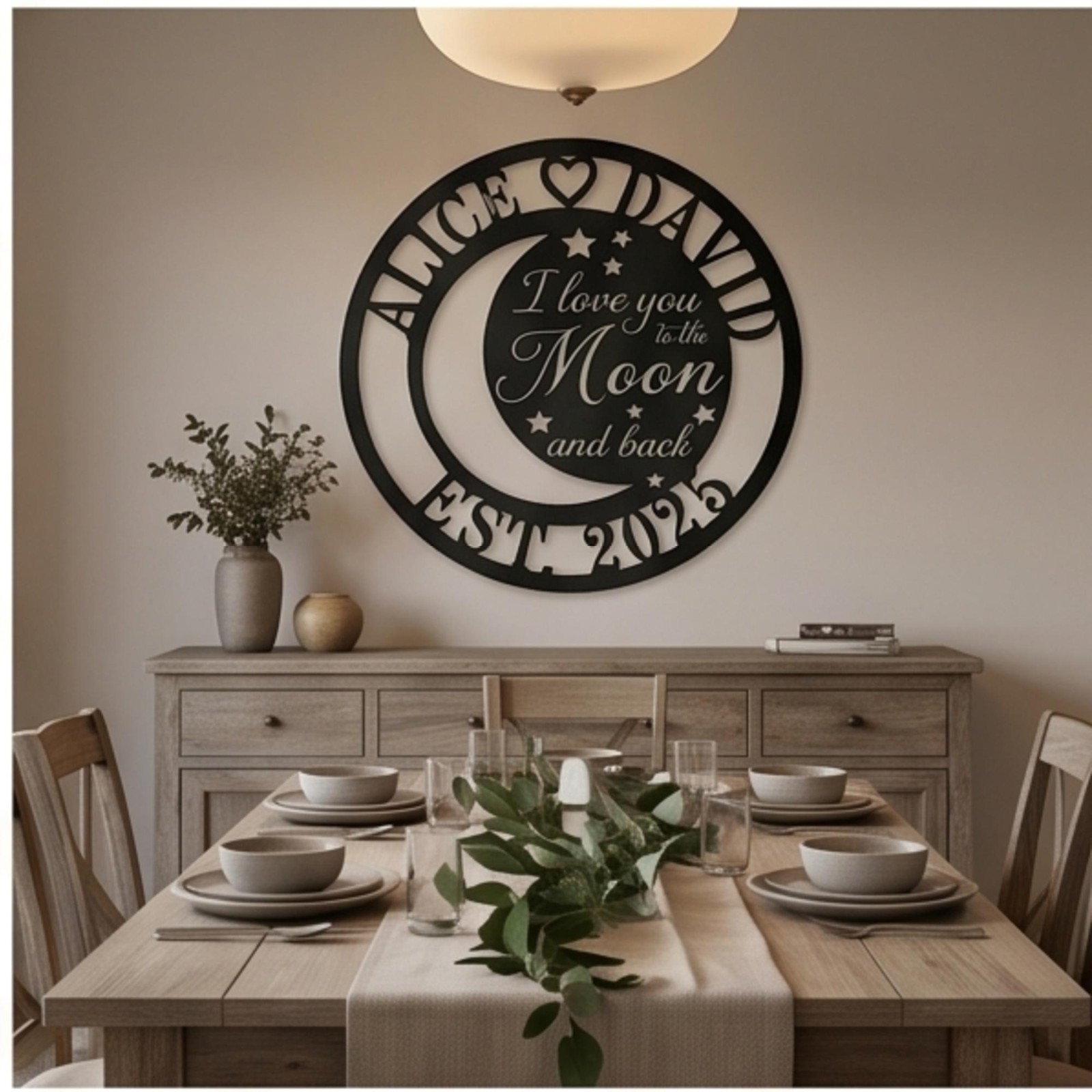 Personalized Moon & Stars Metal Sign, Custom Couple Wall Art, Anniversary Gift