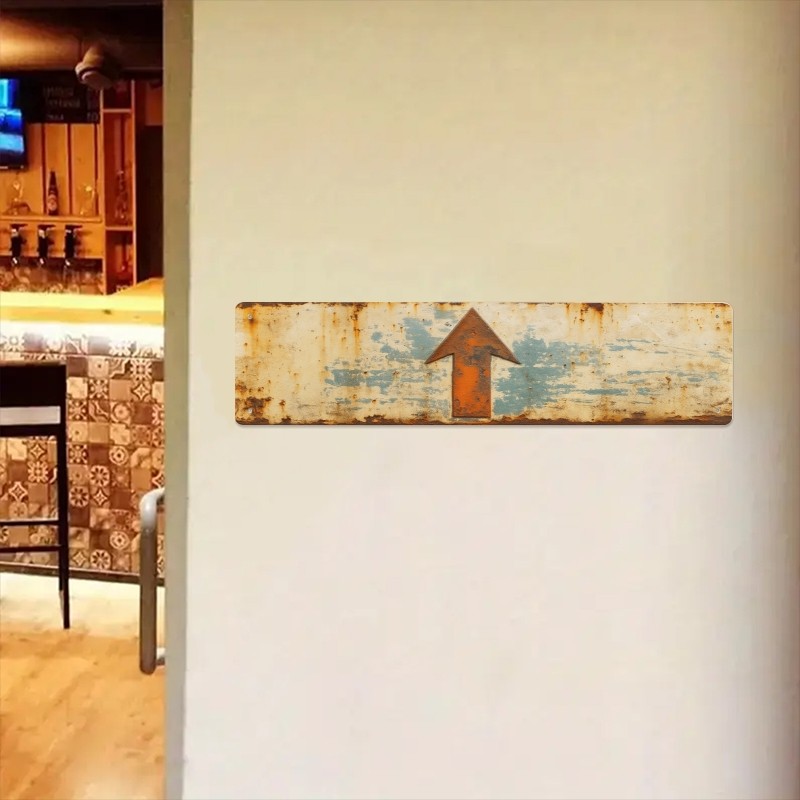 Vintage Rust Upward Orange Arrow Metal Sign Industrial Garage Wall Decoration