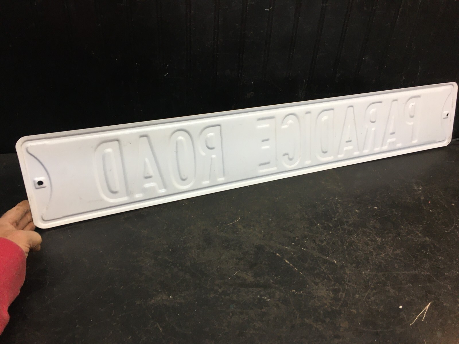 Paradice Road Metal Garage Yard Art Sign 36in x 5.5in License Plate