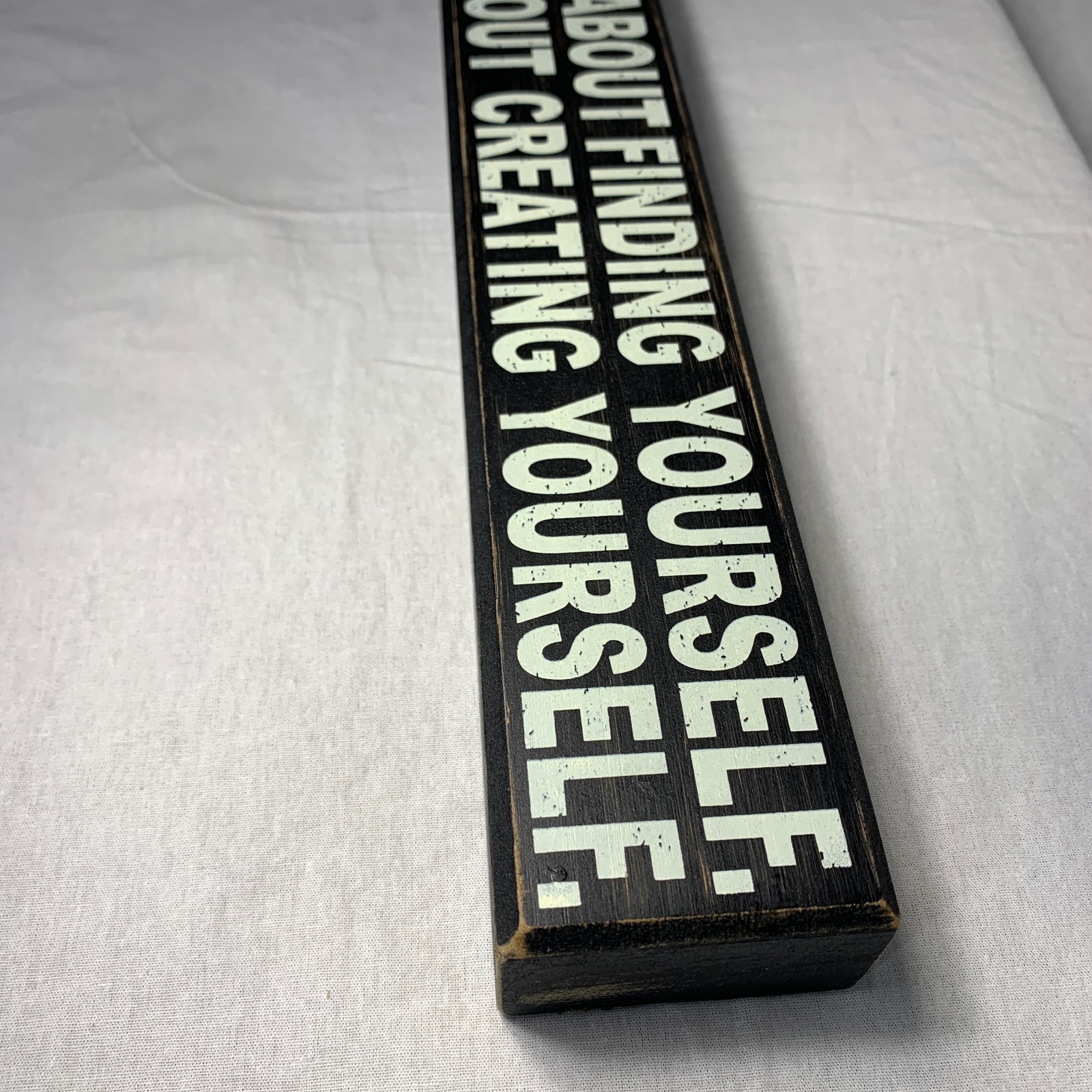 Life Is About Creating Yourself Wood Box Sign Subway Art Typography Black White