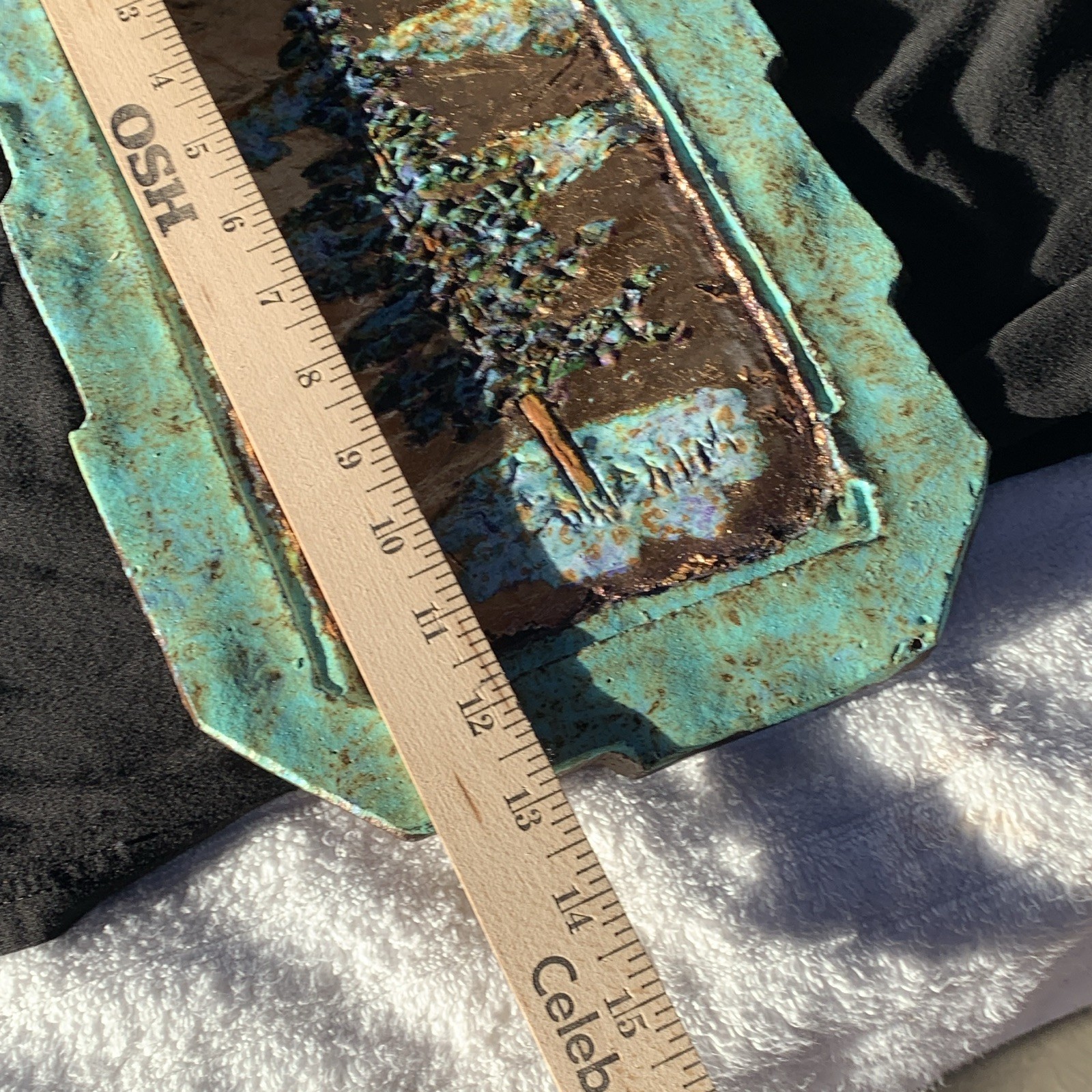 Hanging PaperAndStone Bronze Pine Tree Plaque Turquoise Patina by Jeanne Dana