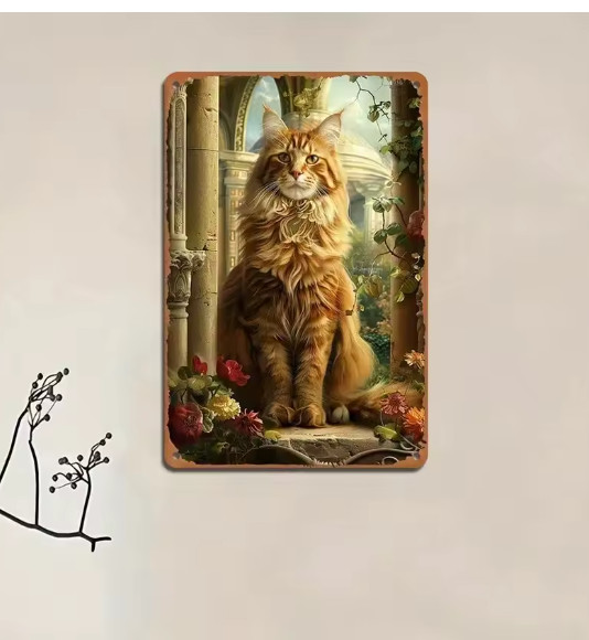 Rustic Victorian Vintage Wall Decor Regal Cat w/ Flowers Window Sill Tuscan