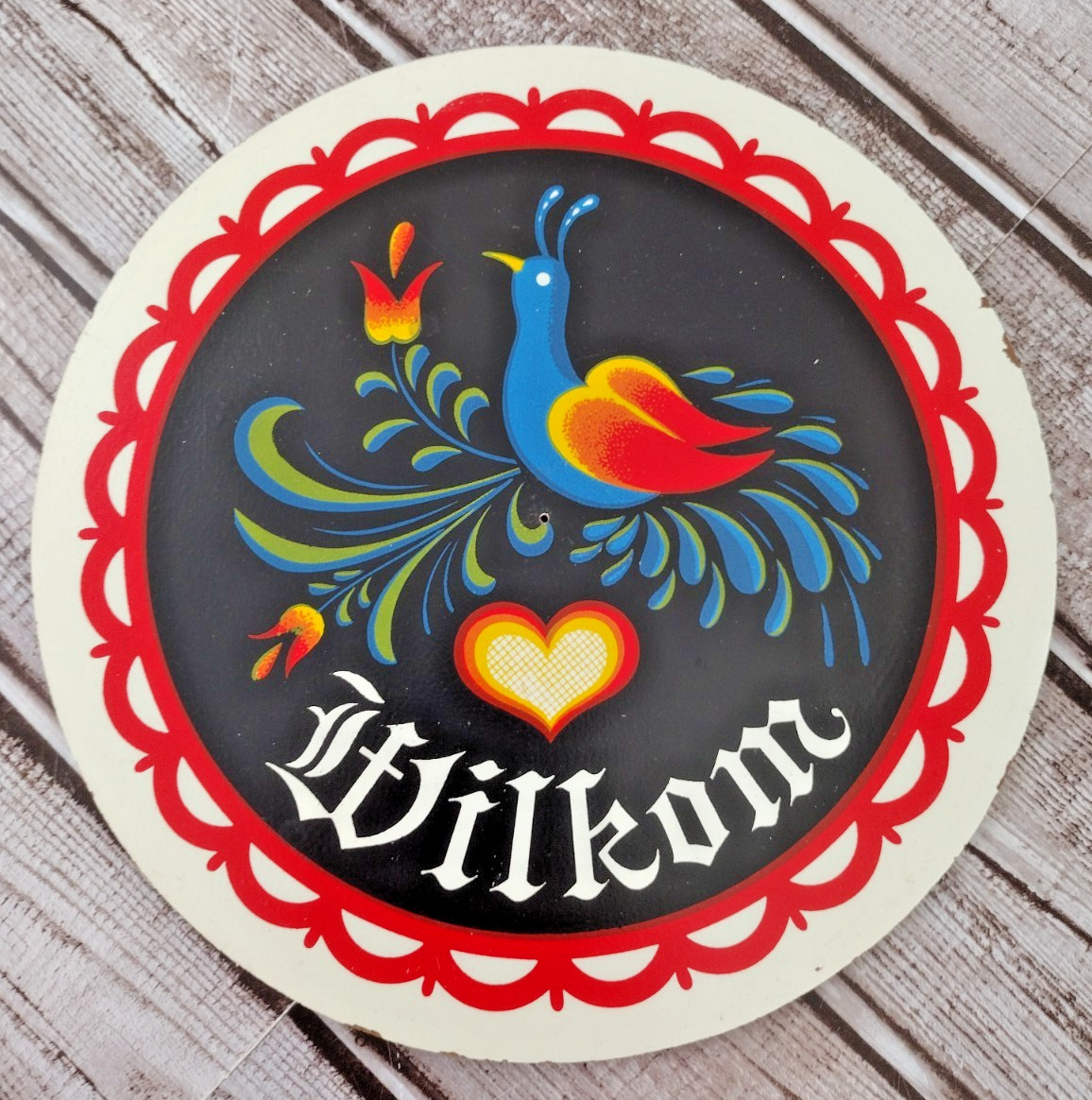VTG Wilkom Welcome Bird Folk Art Jacob Zook Hex Barn Sign Pennsylvan Dutch Amish