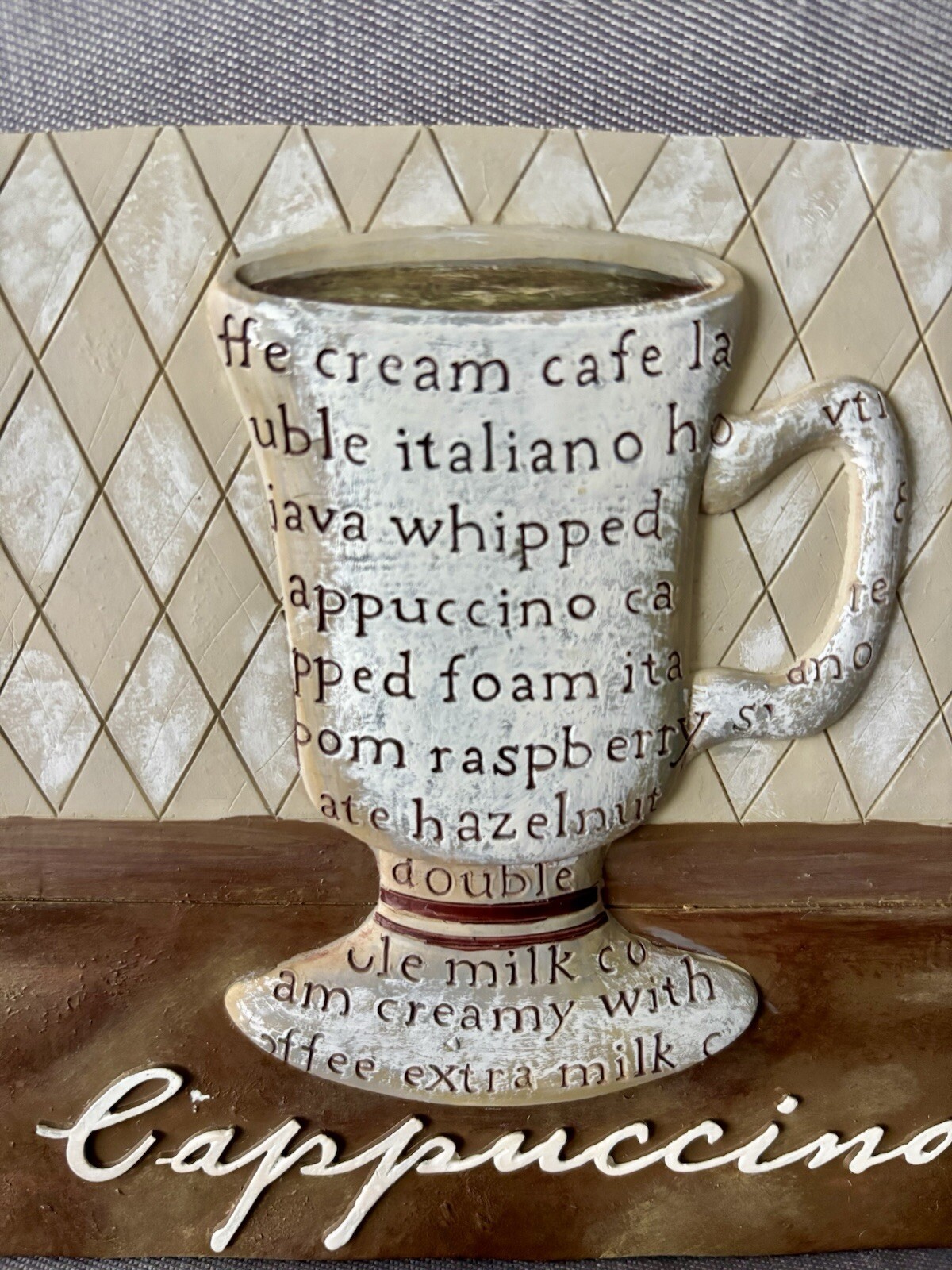 Cappuccino Ceramic Wall Hanging 3D Coffee Cup Home Decor Kitchen Beige Brown