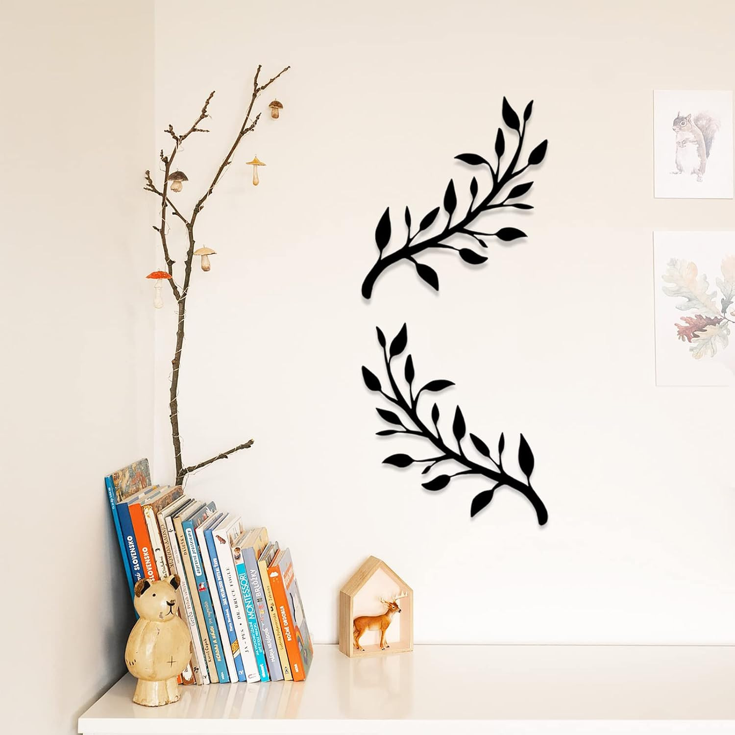 2 Pieces Metal Tree Leaf Wall Décor Branch Leaf Wall Art for Indoor Outdoor Gard