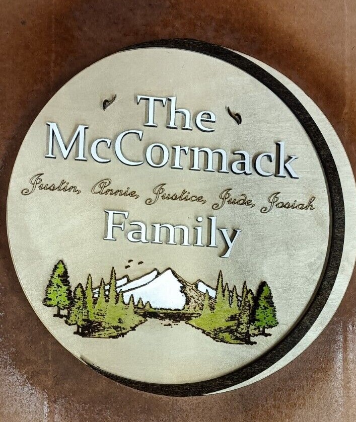 Mountain Scene Personalized Wooden Family Sign with Half Moon Frame