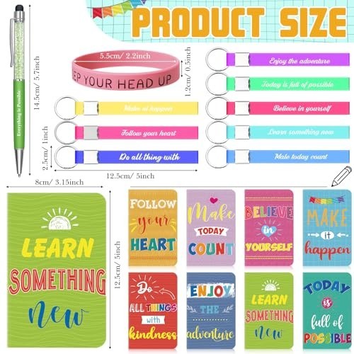 64 Pcs Inspirational Gift Set – Motivational Notebooks, Pens, Wristbands & Keych