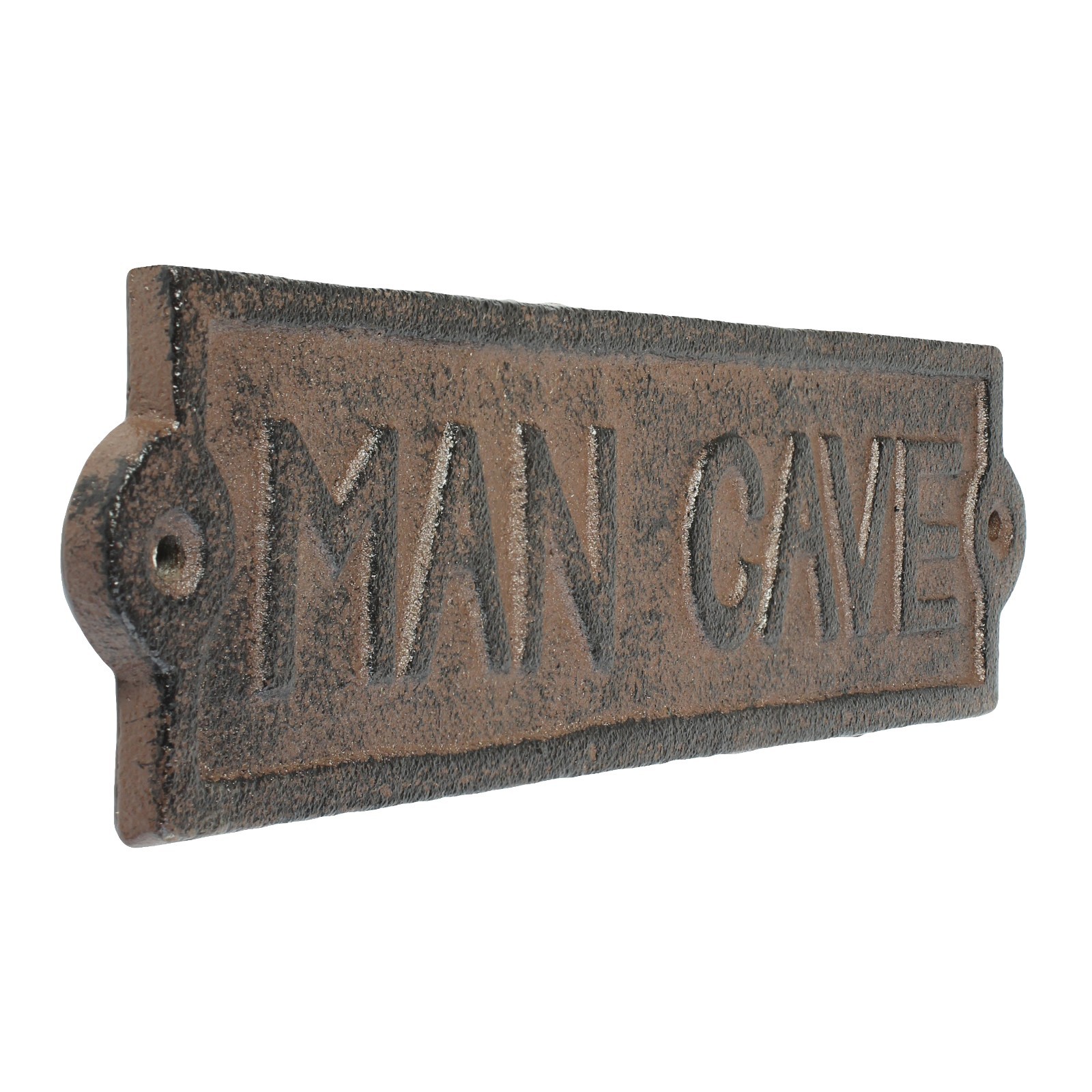 Rustic Cast Iron Man Cave Marker Door Plaque Sign Antique Brown Patina 8 1/4 in