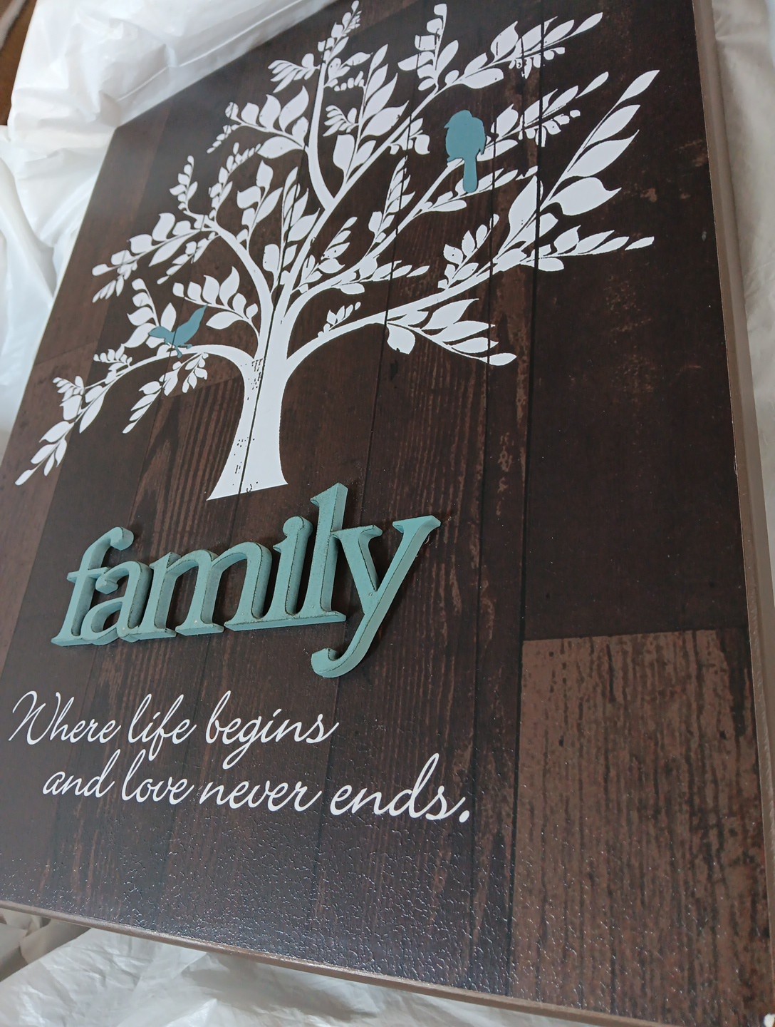 Rustic Wooden Wall art quote “Family Where Life Begins and Love Never Ends 20×16