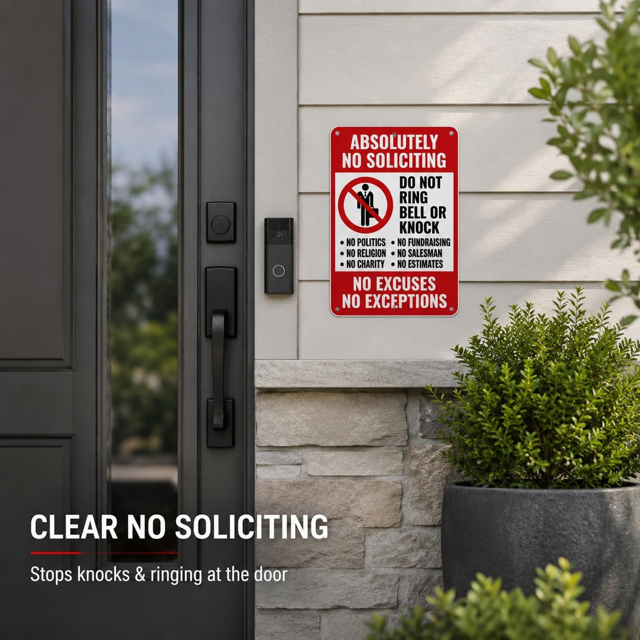 Absolutely No Soliciting Sign 8X12 Inch Metal Aluminum Plaque, Do Not Ring Bell