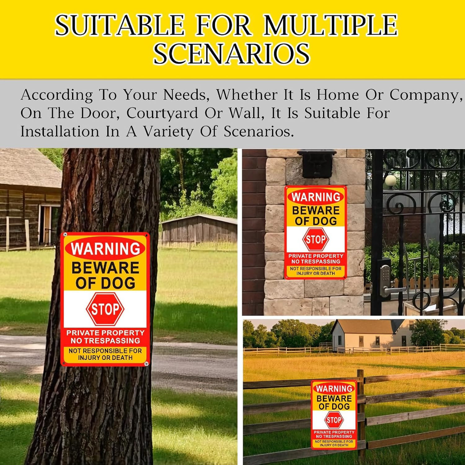 2-Pack Beware Of Dog Sign,8×12 Inches, Reflective Film, Anti-Rust Aluminum Metal