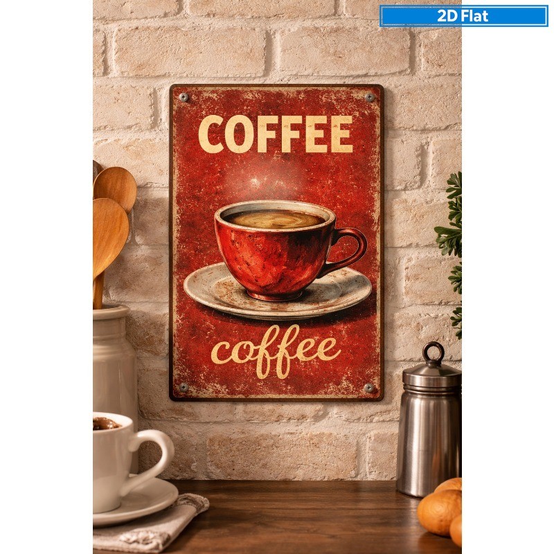 Vintage Coffee Cup Metal Tin Sign Wall Decor 8×12