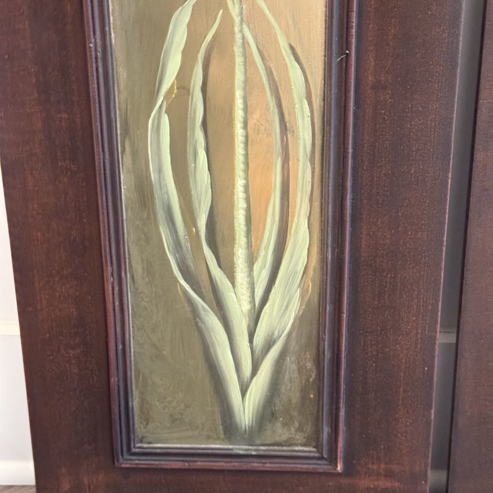 Set of 2 Hand-Painted Floral Wood Wall Panels w/ Metal Crest 35” Tall