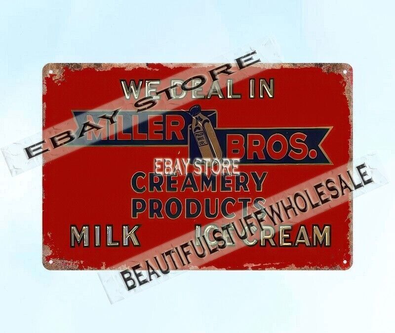 1950s Miller bros milk ice cream creamery dairy metal tin sign wall decor ideas