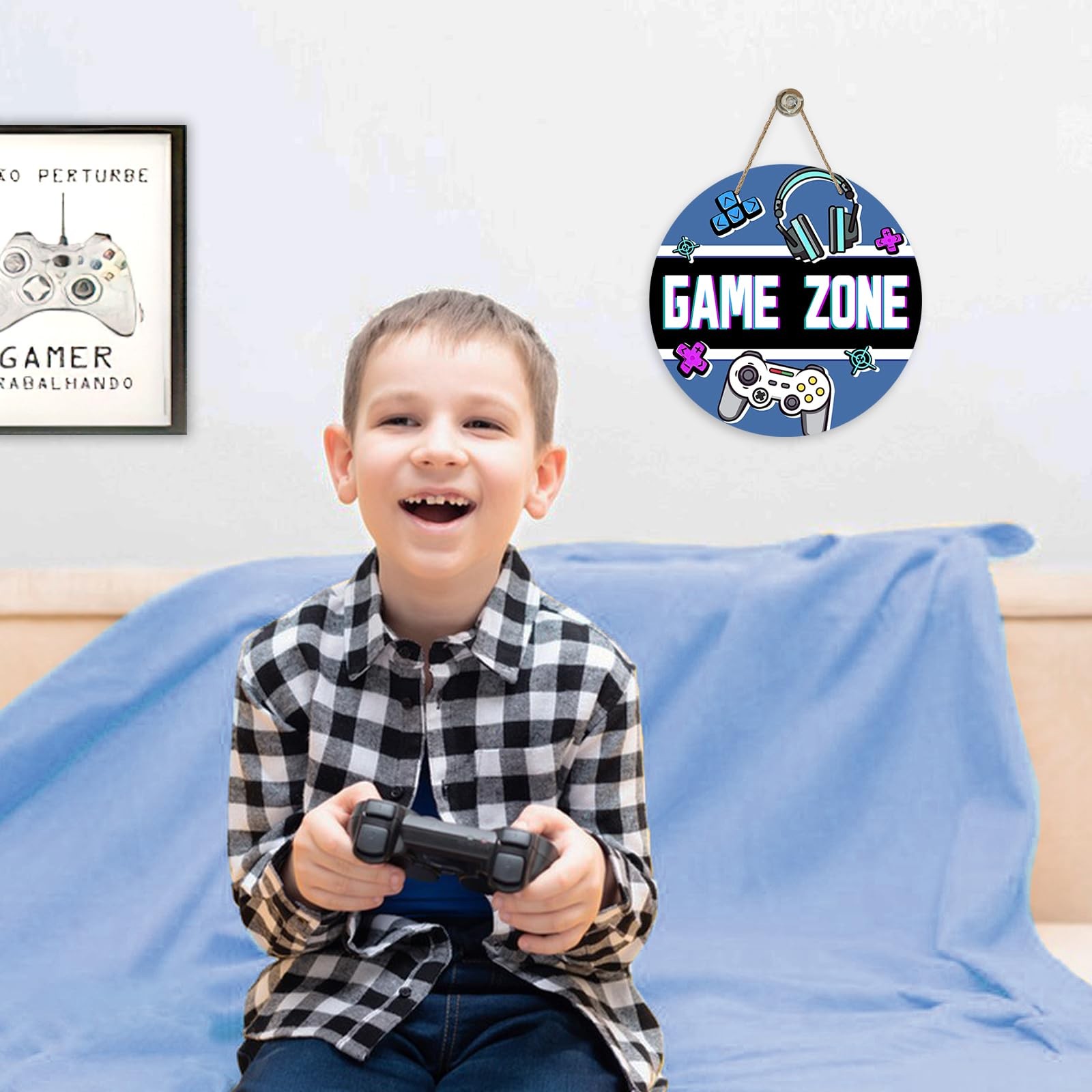 Game Zone Front Door Sign, Video Gaming Controller Wood Door Hanger Game Room…