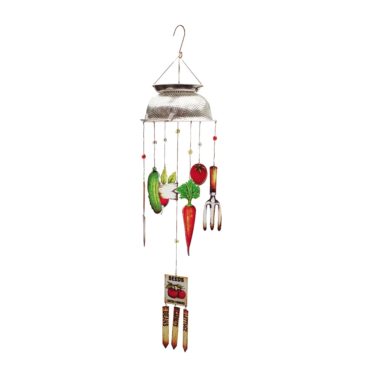 Vegetable Garden Tools Wind Chime Metal Kitchen Decor Colander Outdoor Yard Art