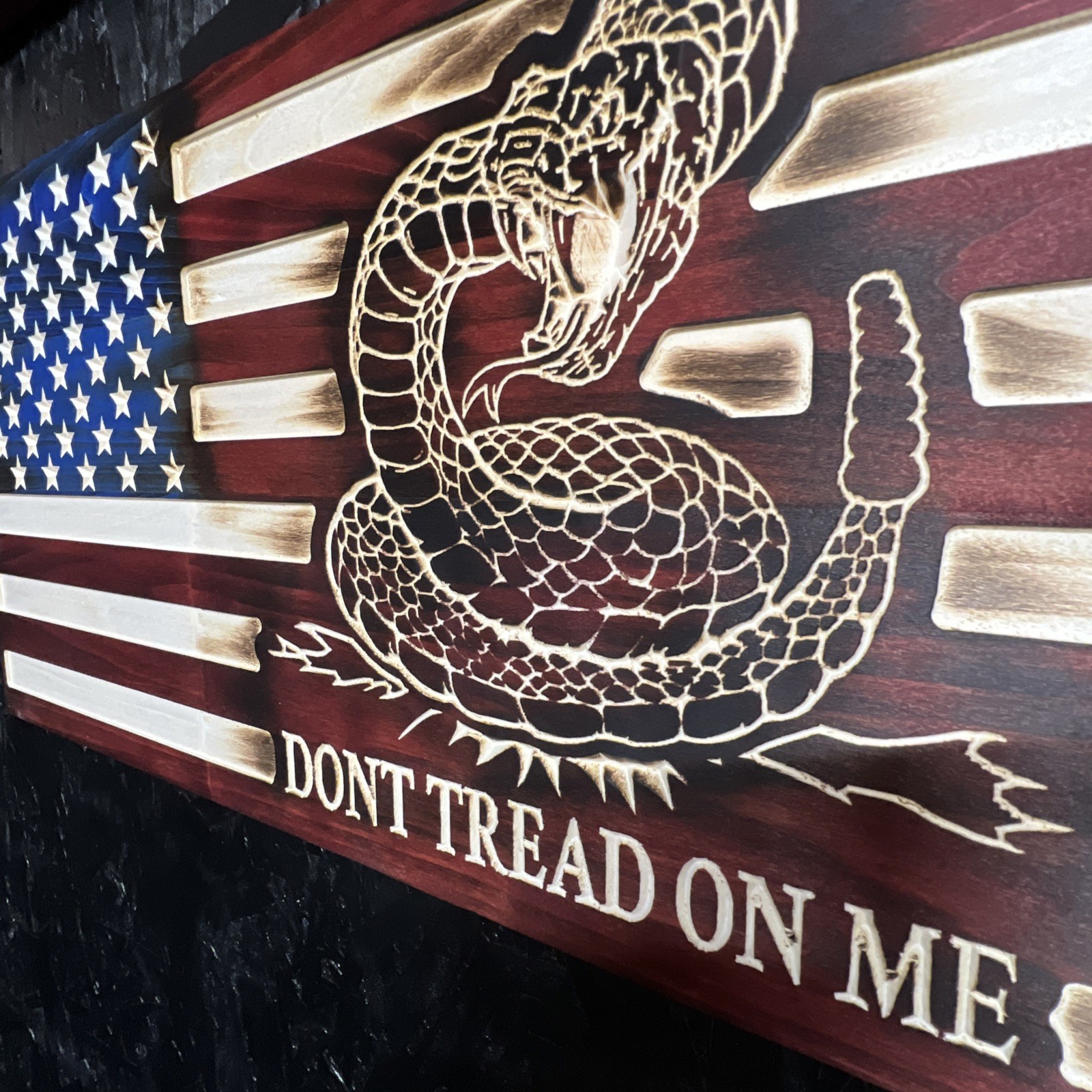 Rustic Wooden Gadsden Don’t tread on me American Flag / Made In America