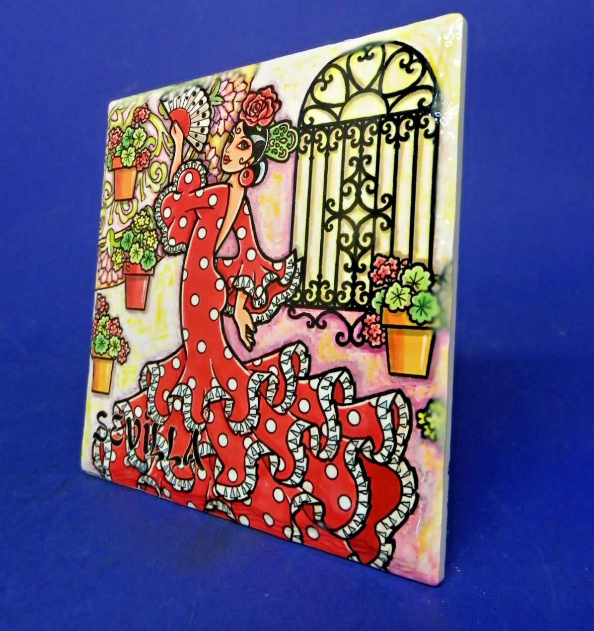 Flamenco Dancer Glossy Ceramic Tile Wall Hanging Plaque Sevilla Spain 6.5″ x6.5