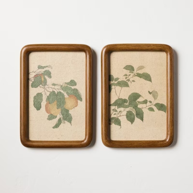 2pk 7"x10" Leafy Fruit Set Wall Art Framed
