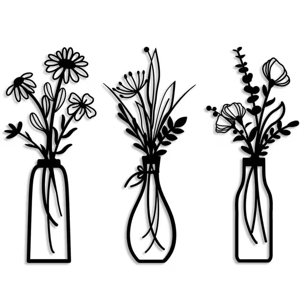 Black Metal Flower Wall Art with Rustic Farmhouse and Minimalist Style for Home