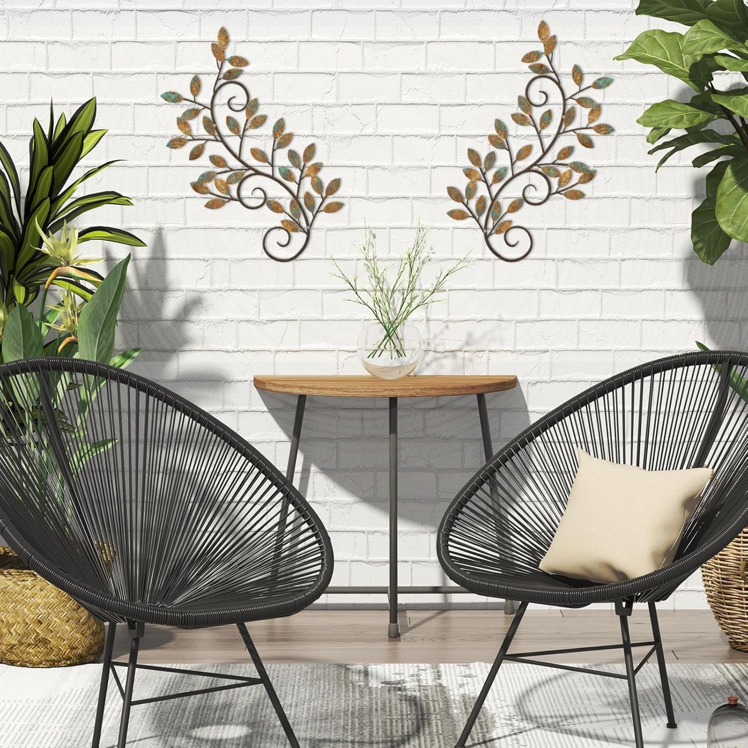 ESTART 2 Pieces Metal Tree Leaf Wall Decor Vine Olive Branch Leaf Wall Art Ornam