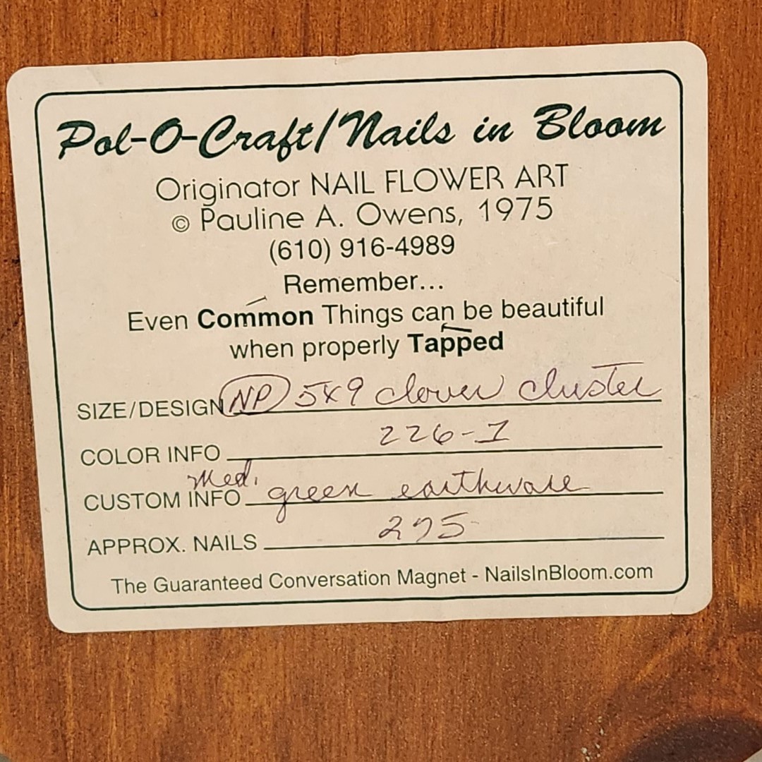 Vintage 1975 Pol-O-Craft Pauline Owens 3D Nail Floral Art Earthware Plaque 9″