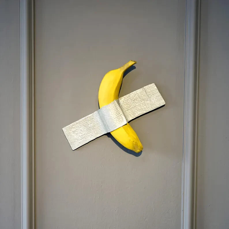 Duct Tape Banana – Hand Painted, Fine Art sculpture, Banana Figurine Wall Decor