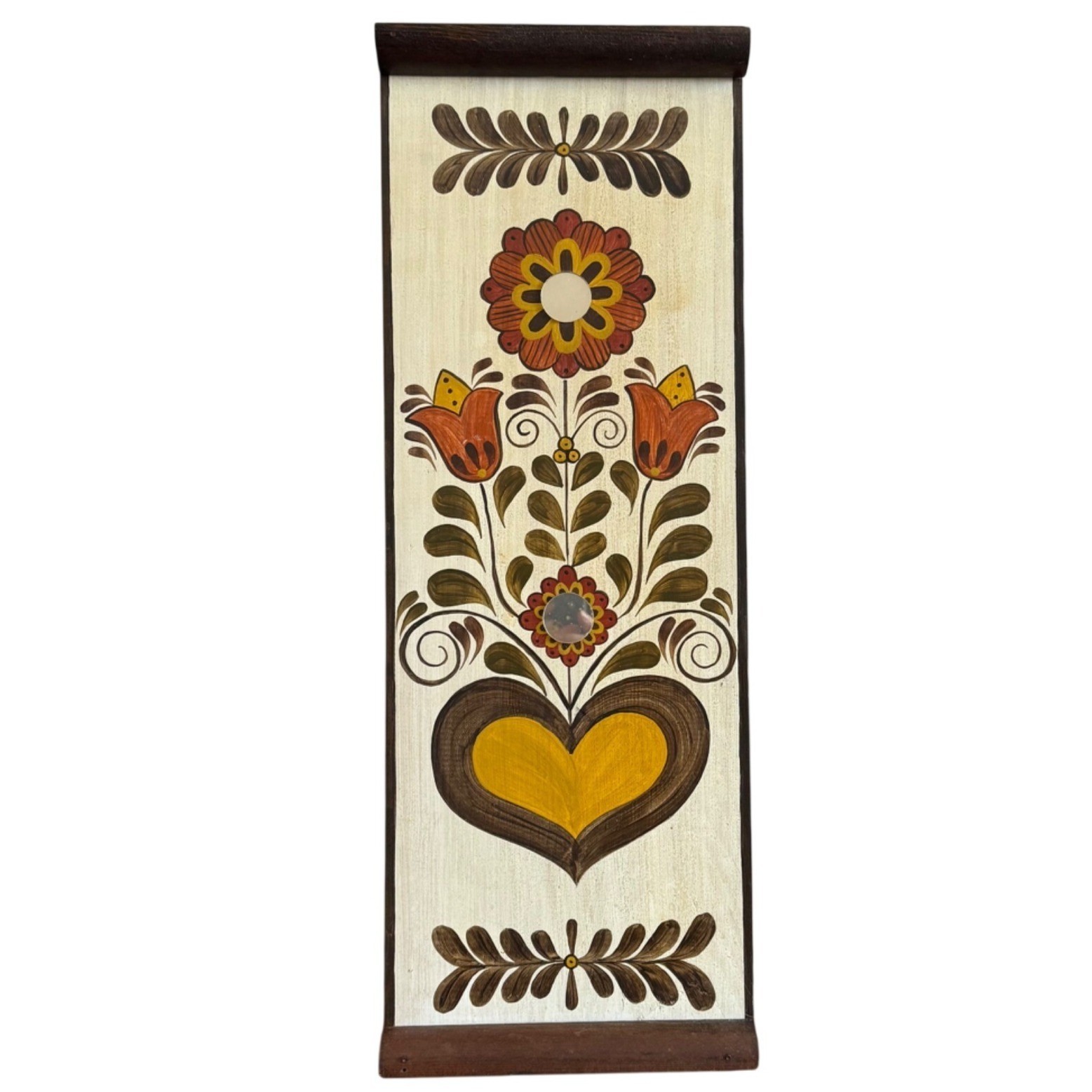 Hand-Painted Folk Art Wooden Wall Plaque With Heart & Floral Design