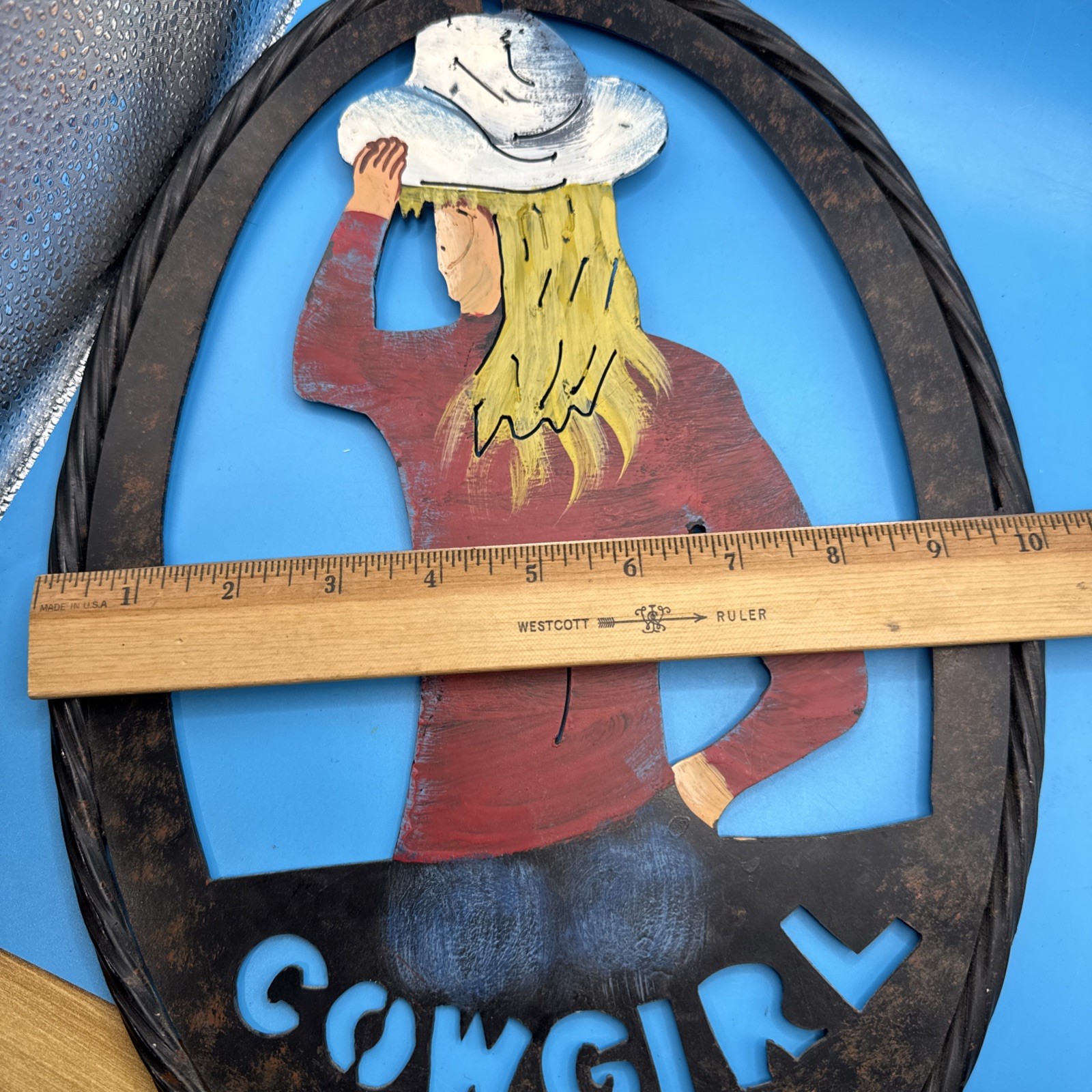 Metal Cowgirl Wall Decor With Hooks