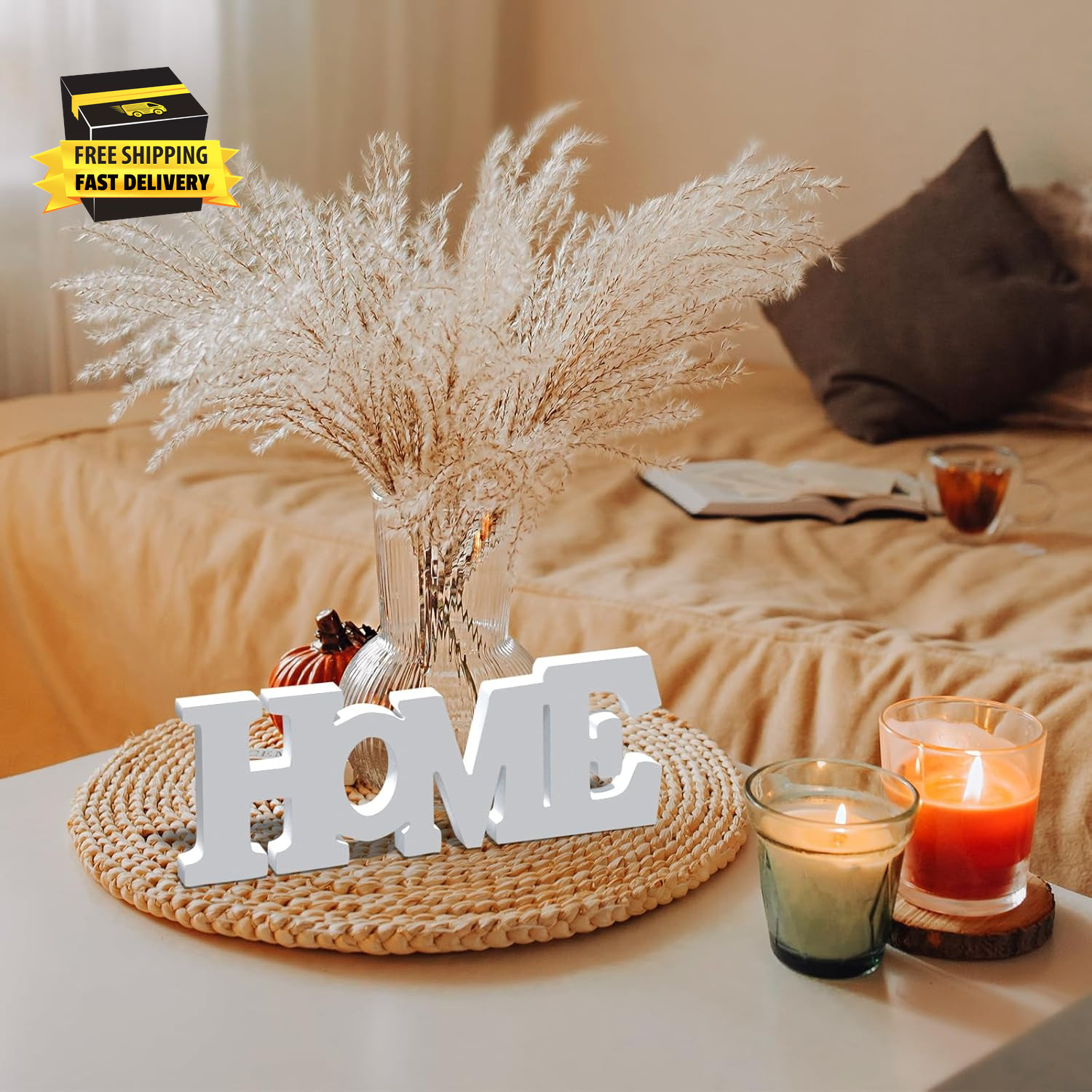 Wooden Blocks Wall and Table Top Decor: Freestanding Letter HOME Sign for Living